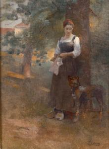 CHIALIVA Luigi 1842-1914,Figura femminile con cane,Cambi IT 2024-03-28