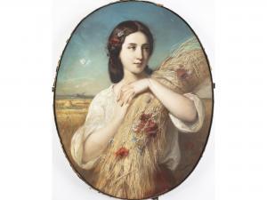CHIAPORY Bernard Charles 1800-1800,Giovane donna con fascio di grano e tulipani,Sesart's 2020-02-28