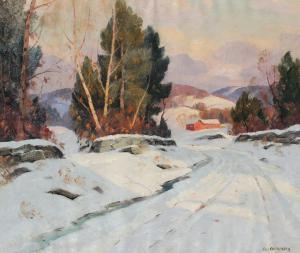CHICHESTER Cecil 1891-1963,Snowy Winter Country Road with Red Barn,Burchard US 2020-04-19