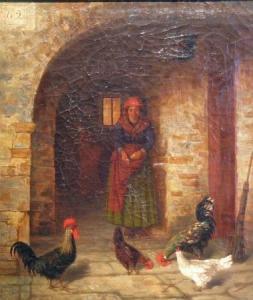 chiesura domenico,WOMAN FEEDING FOWL,1873,William Doyle US 2006-07-12