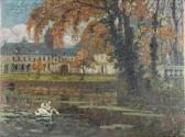 CHIGOT Eugene 1860-1927,L'étang en automne devant le château,Dogny Auction CH 2018-10-02