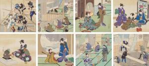 CHIKASHIGE Morikawa 1869-1882,Various Ukiyo-e (a set of 8),Mainichi Auction JP 2023-01-13