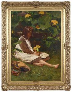 CHILD Edwin Burrage 1868-1937,Squash Blossoms--Playing Truant,1900,Brunk Auctions US 2021-10-22