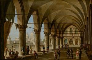 CHILONE Vincenzo,Vue sur Santa Maria della Salute depuis les arcade,1838,Aguttes 2023-11-29