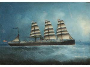 CHINA TRADE SCHOOL,Four masted clipper ship, with ,19 th century,Ivey-Selkirk Auctioneers 2008-12-13