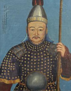 CHINESE SCHOOL,AN IMPERIAL OIL PORTRAIT OF FENGSENGGE ATTRIBUTED ,Sotheby's GB 2012-10-09