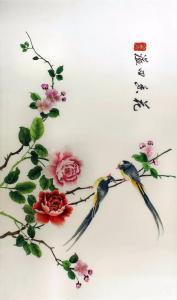 CHINESE SCHOOL,birds on flowering branches,Canterbury Auction GB 2017-10-03