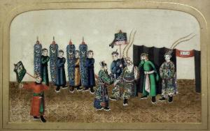 CHINESE SCHOOL,Chinese figures attending a dignitary,Canterbury Auction GB 2012-02-14