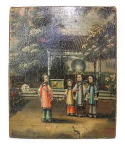 CHINESE SCHOOL,Darstellung dreier Kinder und einer Dame vor einem Pavillon,Nagel DE 2017-12-12