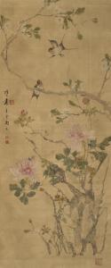 CHINESE SCHOOL,flowering peony plant with a perched swallow and o,Hindman US 2015-03-25