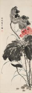 CHINESE SCHOOL,Lotus, lotus leaf, and calligraphy,Eldred's US 2016-10-28