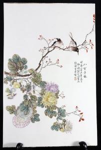 CHINESE SCHOOL,magpies on the branch and chrysanthemums,Clars Auction Gallery US 2015-02-21