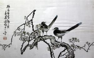 CHINESE SCHOOL,two blackbirds amid prunus branches,Gorringes GB 2016-05-25