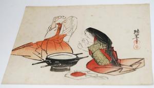 CHINNEN Onishi 1792-1851,design of a woman threading a needle while a,Bellmans Fine Art Auctioneers 2022-02-22