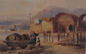 CHINNERY George 1774-1852,A Tanka boat with figures, near huts on a shore,Brightwells GB 2018-07-24