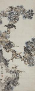 CHINZAN Tsubaki 1801-1854,A hanging scroll depicting two minah birds in an o,Lempertz DE 2020-12-15