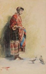 CHIOSTRI Carlo 1863-1939,Femme au pigeons,1887,Cornette de Saint Cyr FR 2021-10-25