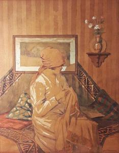 CHIROVICI George 1883-1968,Interior cu tânără cosând / Sewing young woman,GoldArt RO 2017-04-26