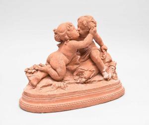 CHOLIN G.,amorini, one kissing the other, whilst sitting on ,19th-20th century,Halls GB 2022-07-06