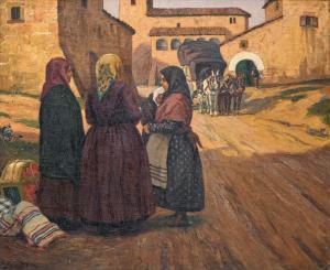 CHOQUET René Maxime 1875-1939,La diligence dans un village basque,Marambat-Camper FR 2024-04-03