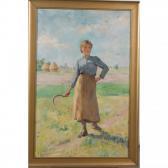 Chrétien Rene Louis 1867-1945,Portrait d\’une paysanne sur un fond de paysage,Herbette FR 2022-03-20
