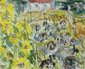 CHRISP Richard 1900-1900,Sunflowers & Sheep, Coromandel II,International Art Centre NZ 2010-09-22