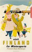 CHRISSORY,VISIT FINLAND FOR WINTERSPORTS / FINNISH STATE RAILWAYS,1950,Swann Galleries US 2017-03-16