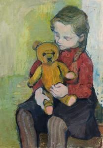 CHRISTA Engler Feldmann 1926-1987,Maedchen mit Teddybaer,Schmidt Kunstauktionen Dresden 2018-03-24