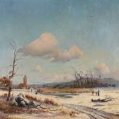 CHRISTENSEN Peter Christian 1827-1864,Winter day in Usserød with Karlebo Churc,1849,Bruun Rasmussen 2014-08-04