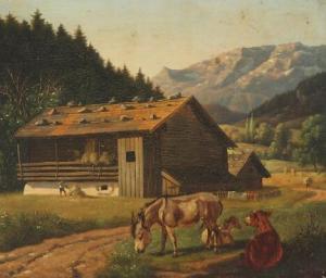 Christian Holm,Farm scene with grazing animals and working farmer,1832,Bruun Rasmussen 2017-09-11