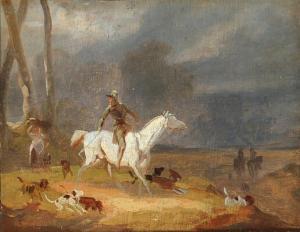 Christian Holm,Sketch of a hunter on horseback driving his hounds,1841,Bruun Rasmussen 2021-09-20