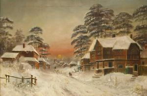 CHRISTIANSEN A 1800-1800,A SHEPHERD AND HIS FLOCK ON A SNOWY STREET,Sworders GB 2019-06-25