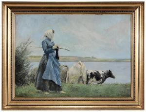 CHRISTIANSEN A 1800-1800,Shepherdess Knitting and Watching the Herd,Brunk Auctions US 2016-03-18