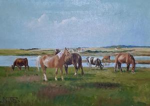 CHRISTIANSEN Niels Peter 1873-1960,Horses and cows grazing in a field,Bruun Rasmussen DK 2022-03-10