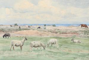 CHRISTIANSEN Rasmus 1863-1940,Grazing sheeps near Vallø beach,1914,Bruun Rasmussen DK 2024-04-01