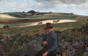 CHRISTIANSEN Rasmus 1863-1940,View from a jutlandés landscape with grazing cow,1906,Bruun Rasmussen 2024-03-18