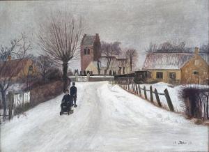 CHRISTIANSEN Søren 1858-1937,Snow covered village scenery,1913,Bruun Rasmussen DK 2022-11-10