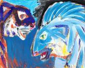 CHRISTOFFERSEN Uffe 1947,Deux tetes de tigre, bleu,1995,Bruun Rasmussen DK 2022-08-16