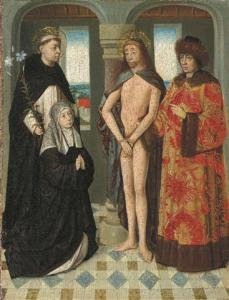 CHRISTUS Petrus 1410-1475,a nun supported by a dominican saint adoring a vis,Christie's 2006-07-07