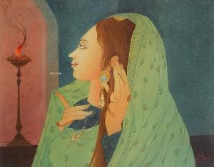 CHUGHTAI Abdur Rahman 1895-1975,Maiden contemplating moths at a flame,Bonhams GB 2008-03-03