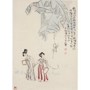 CHUN LAN Lu 1947,two ladies with parrot,Ripley Auctions US 2012-03-24