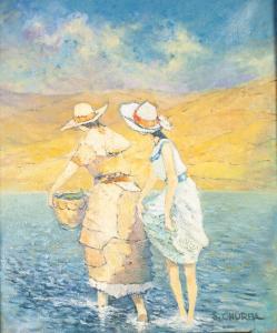 churba samuel 1925,Two women paddling, one carrying a basket,Capes Dunn GB 2019-04-02