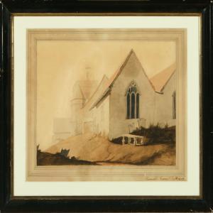 CHURCH Bernard W 1900-1900,Landscape with church,1812,Bruun Rasmussen DK 2010-01-18