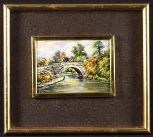 CHURCHILL John Spencer,Landscape with bridge over river,1975,Wilkinson's Auctioneers 2022-10-08