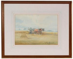 CHURNSIDE Thomas Edward,A horse drawn harvester in a cornfield,Anderson & Garland 2020-07-15