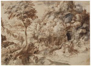 CIBO Gherardo 1512-1600,Mountainous landscape with a hermit kneeling in fr,Sotheby's GB 2024-01-31