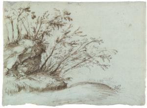 CIBO Gherardo 1512-1600,STUDY OF A ROCKY OUTCROP WITH TREES,Sotheby's GB 2015-01-28