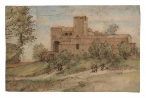 CIBO Gherardo 1512-1600,View of a monastery with figures approaching on a ,Christie's GB 2023-01-26