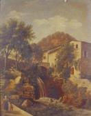 CICOGNA Giammaria 1813-1849,Scorcio di paese con cascata, torrente e figure,Antonina IT 2001-03-04