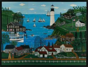 Cicora Duffy Phyllis 1950,Coastal village and lighthouse,20th Century,Eldred's US 2023-02-03